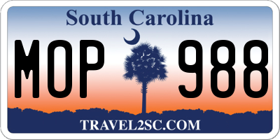 SC license plate MOP988