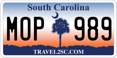 SC license plate MOP989