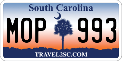 SC license plate MOP993