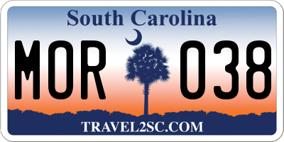 SC license plate MOR038
