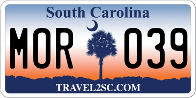 SC license plate MOR039