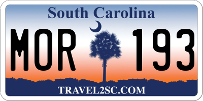 SC license plate MOR193
