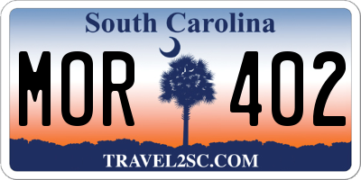 SC license plate MOR402