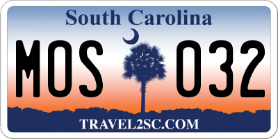 SC license plate MOS032
