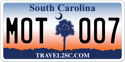 SC license plate MOT007