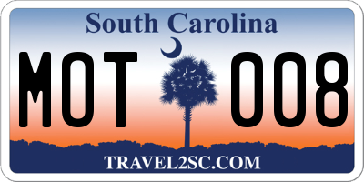SC license plate MOT008