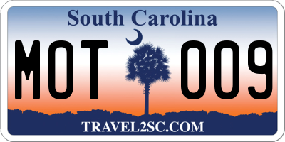 SC license plate MOT009