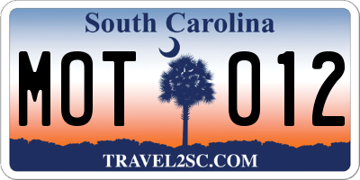 SC license plate MOT012