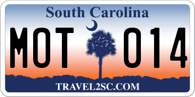 SC license plate MOT014