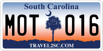 SC license plate MOT016