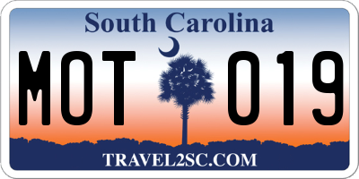 SC license plate MOT019