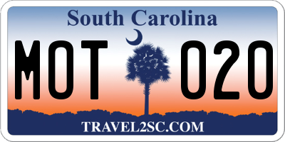 SC license plate MOT020