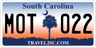 SC license plate MOT022
