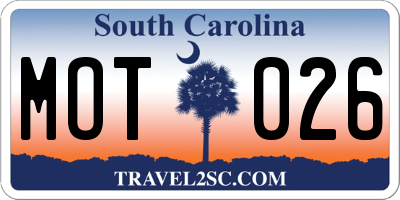 SC license plate MOT026