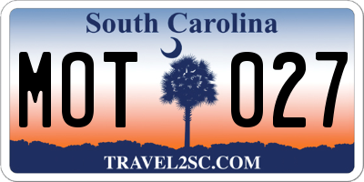 SC license plate MOT027