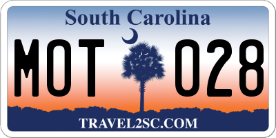 SC license plate MOT028