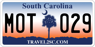 SC license plate MOT029