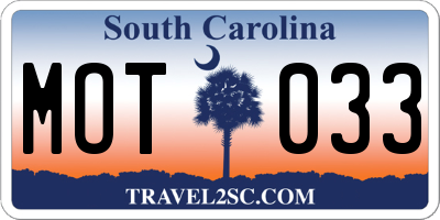 SC license plate MOT033