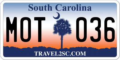 SC license plate MOT036