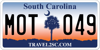 SC license plate MOT049