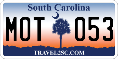 SC license plate MOT053