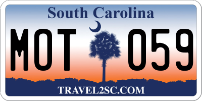 SC license plate MOT059