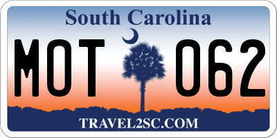 SC license plate MOT062