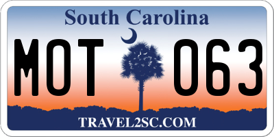 SC license plate MOT063