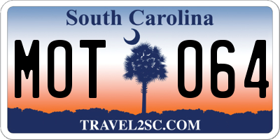 SC license plate MOT064