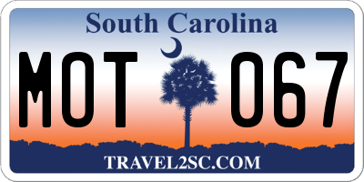 SC license plate MOT067