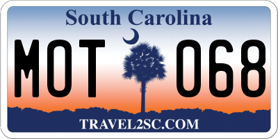 SC license plate MOT068