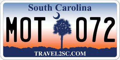SC license plate MOT072