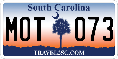SC license plate MOT073