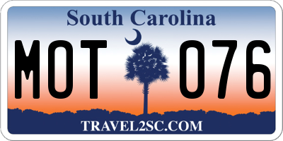 SC license plate MOT076