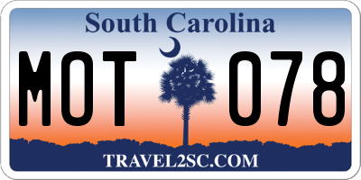 SC license plate MOT078