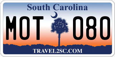 SC license plate MOT080
