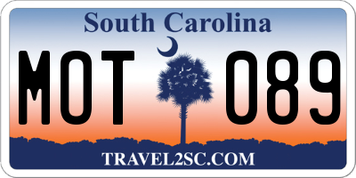 SC license plate MOT089