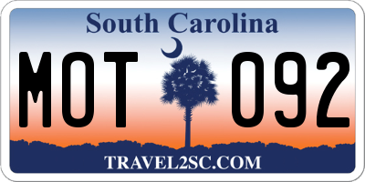 SC license plate MOT092
