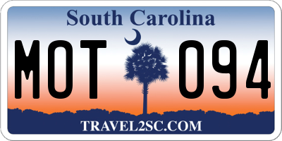 SC license plate MOT094