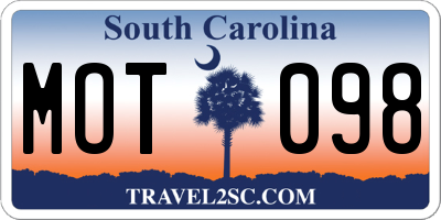 SC license plate MOT098