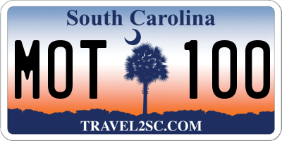 SC license plate MOT100