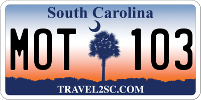 SC license plate MOT103