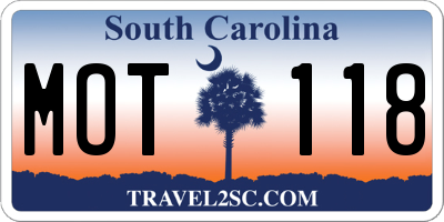 SC license plate MOT118