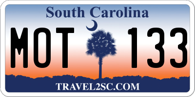 SC license plate MOT133
