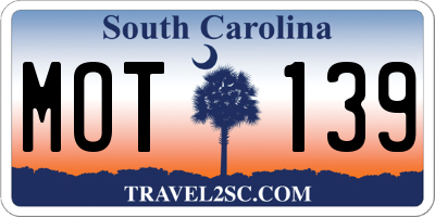 SC license plate MOT139