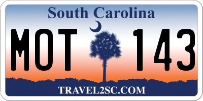 SC license plate MOT143