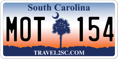 SC license plate MOT154