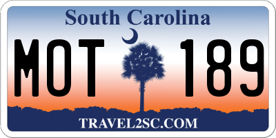 SC license plate MOT189