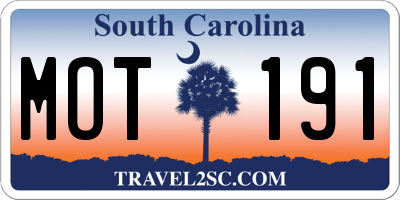 SC license plate MOT191