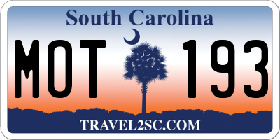 SC license plate MOT193